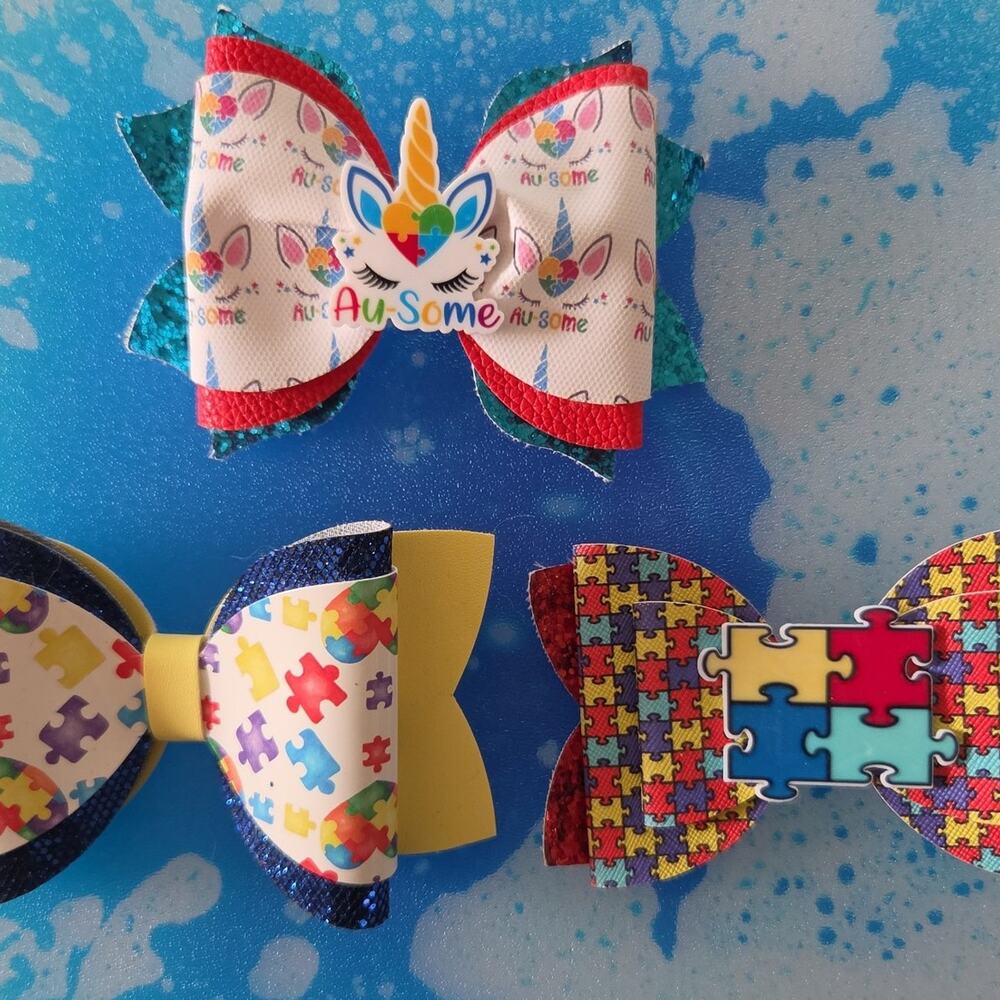 Autism Awareness Puzzle custom Hair Bow lot